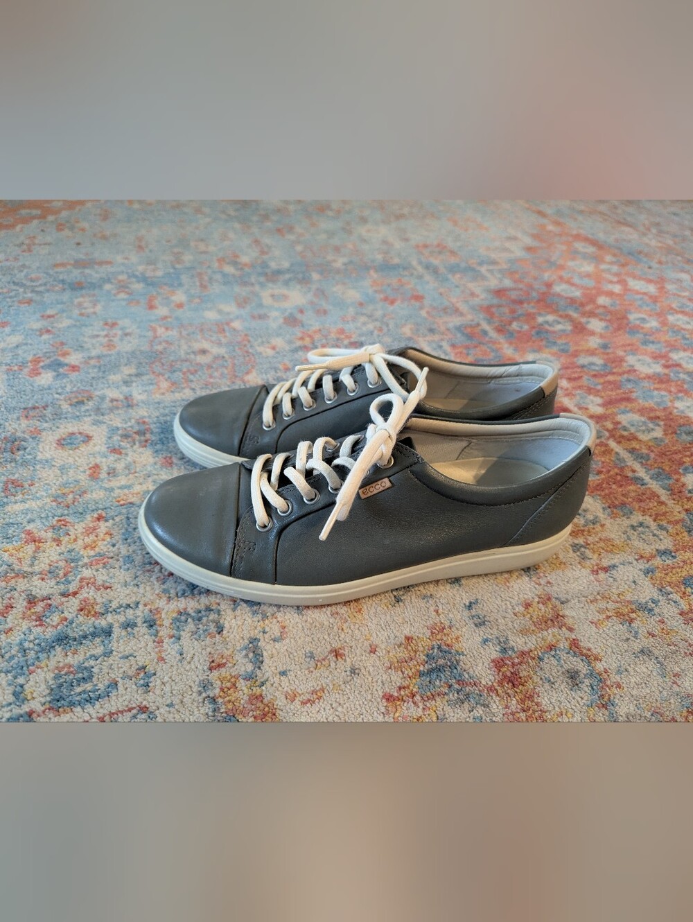 Ecco Size 41 Women's 10 Soft 7 Leather Lace Up Sneaker Gray Casual Comfort Shoes